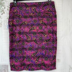 LuLaRoe Cassie Womens Pink Purple Paisley Pencil Stretch Casual Skirt Sz XL NEW